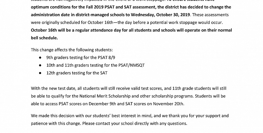 Fall 2019 PSAT and SAT