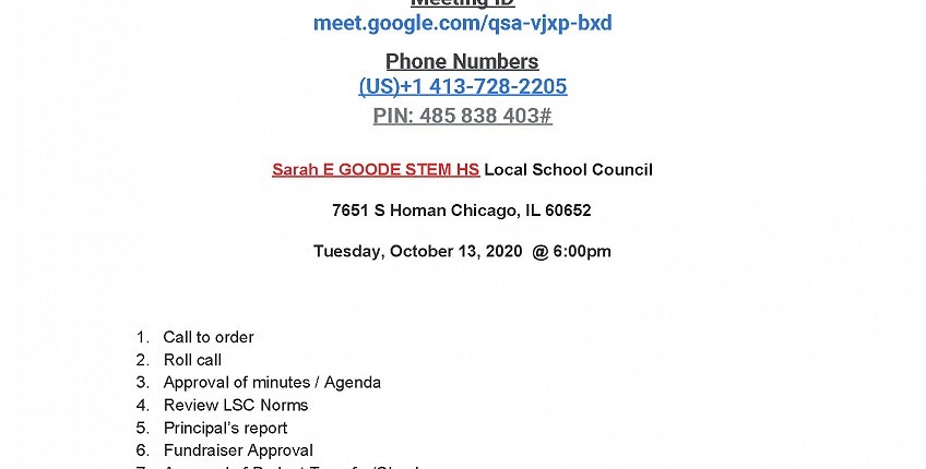 LSC Virtual Meeting Tuesday, October 13, 2020 @ 6:00pm