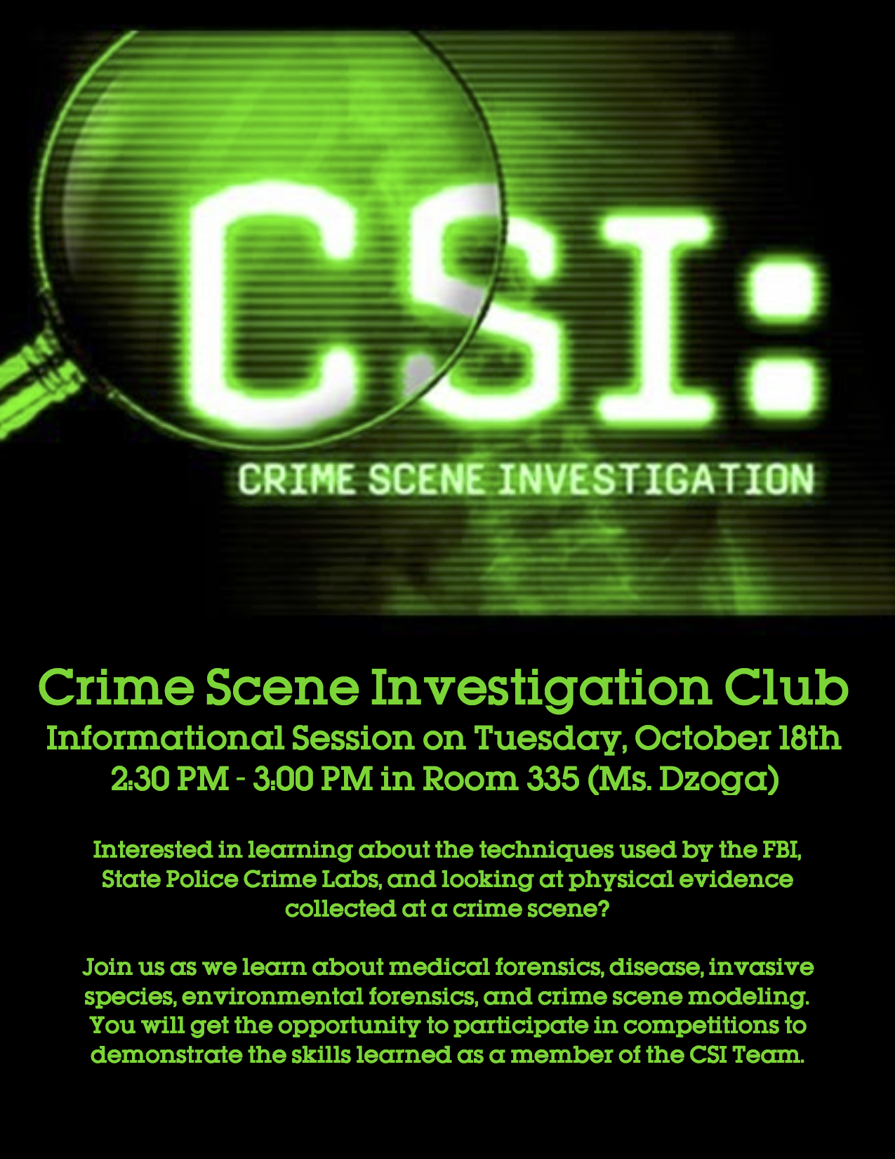 CSI Club Information Session on Tuesday 10/18