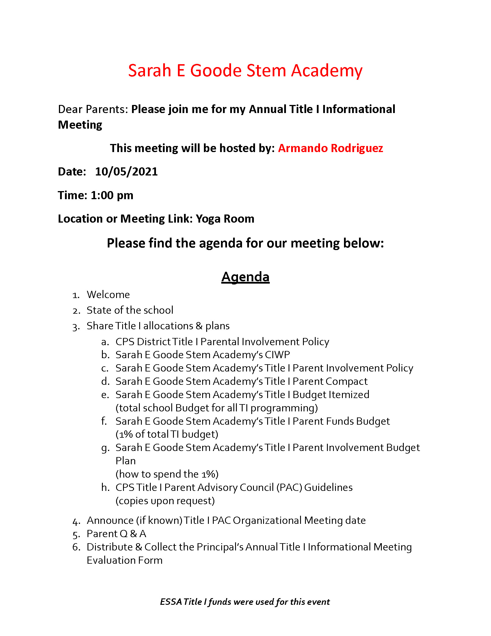 Annual Title I Informational Meeting