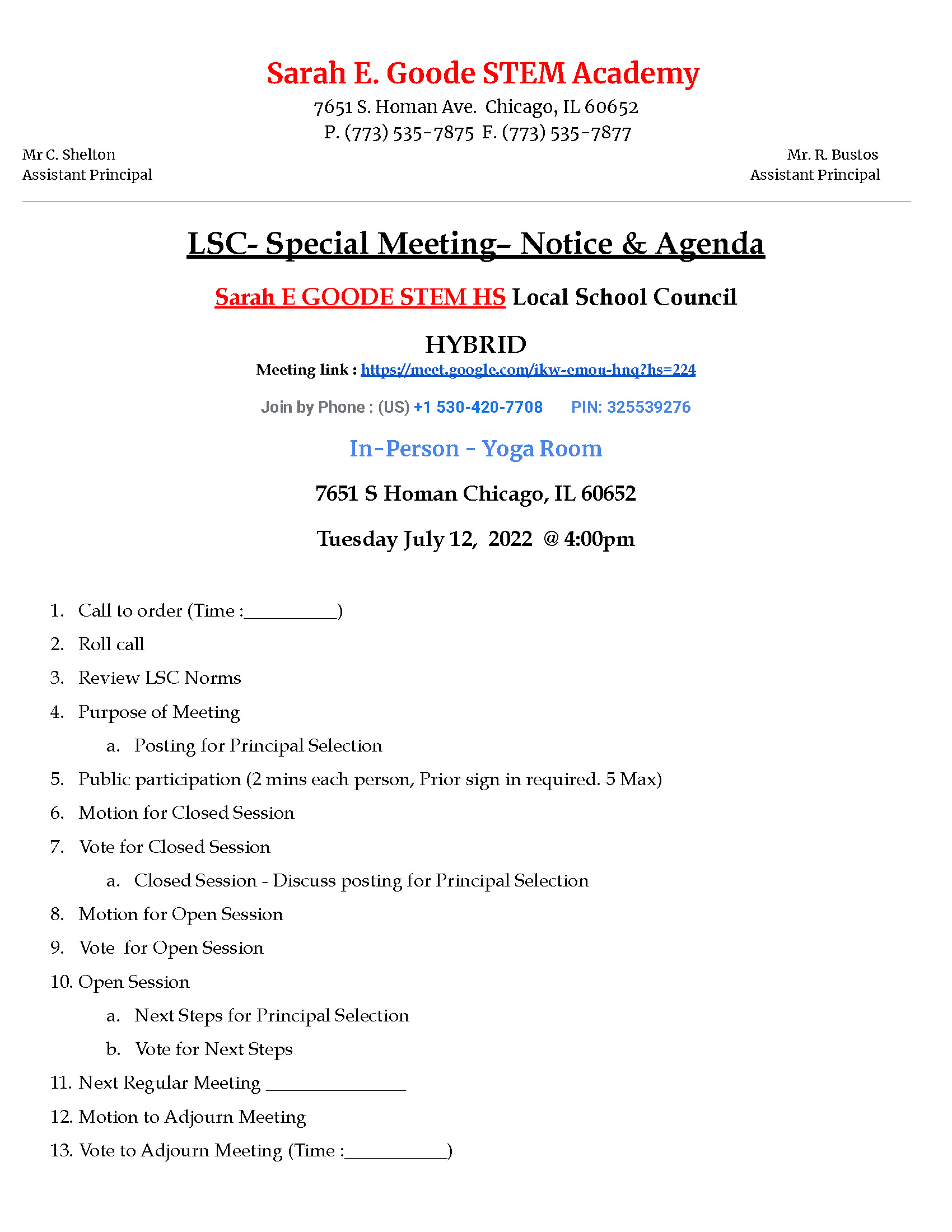 LSC Special Meeting