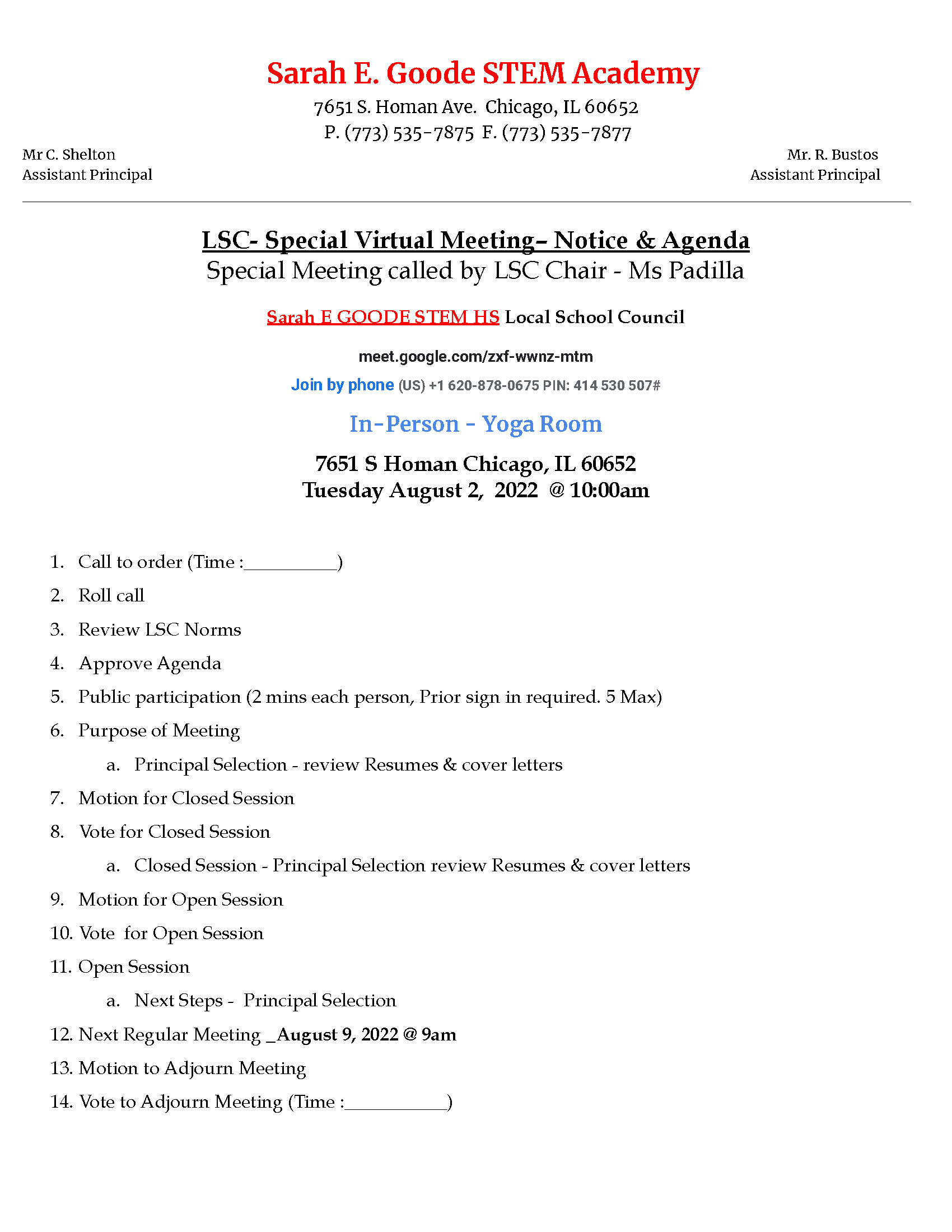LSC Special Virtual Meeting