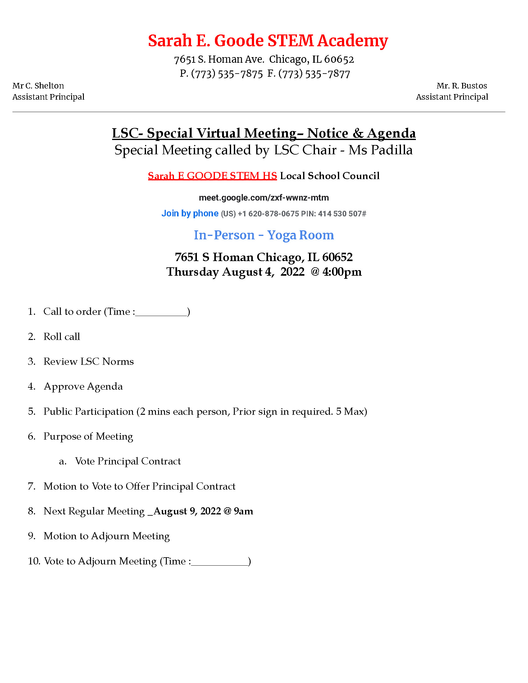 LSC Special Virtual Meeting